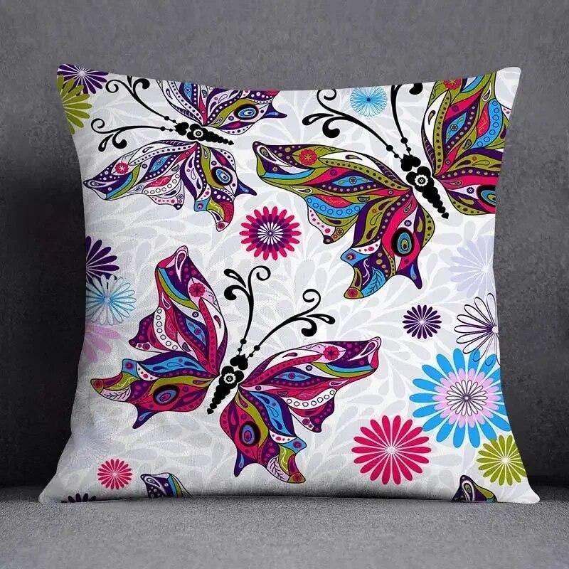 Fronha de almofada quadrada borboleta retrô para decoração de casa e escritório