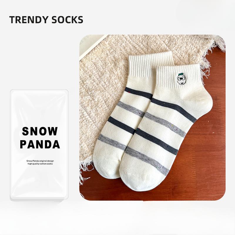 Women's Summer Thin New Low Top Sweat Absorbing Stripe Cute Short Tube Boat Socks