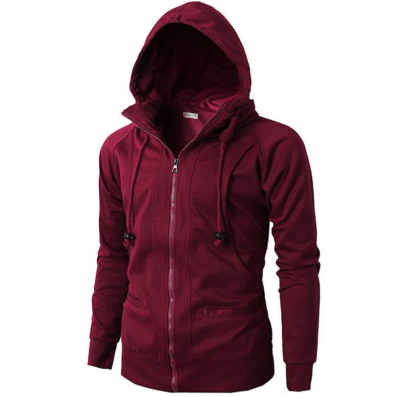 Stylish Men's Hooded Coat With Drawstring And Zipper Up Slim Fit Hoodie Jacket Overcoat