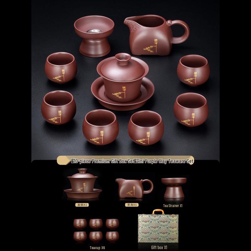 Zini Chan Episode 2 Zisha Gongfu Tea Set: High-End Luxury for Home & Gifts Zen - Red Clay Zisha Bowl Set (10 pcs) Gift Box