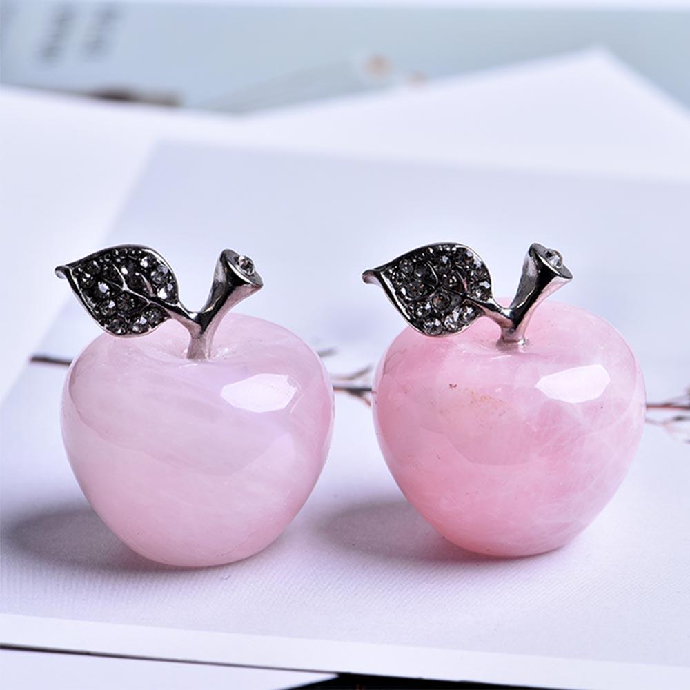 Rose Quartz Apple Shaped Pink Crystal Carved Palm Love Healing