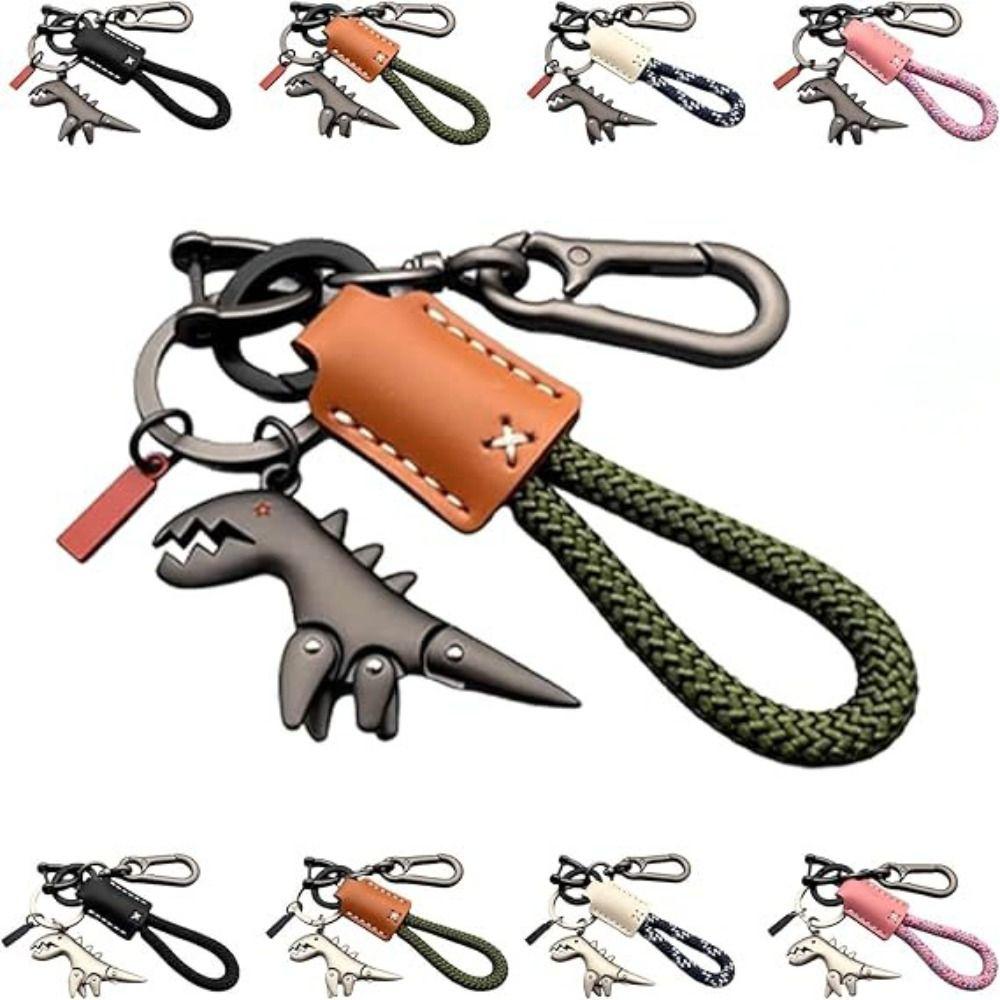 New Leather Dinosaur Keychain Durable Aluminum Alloy Dinosaur Keyring Jewelry Accessories Hand-Woven Handbag Keychain Women Men