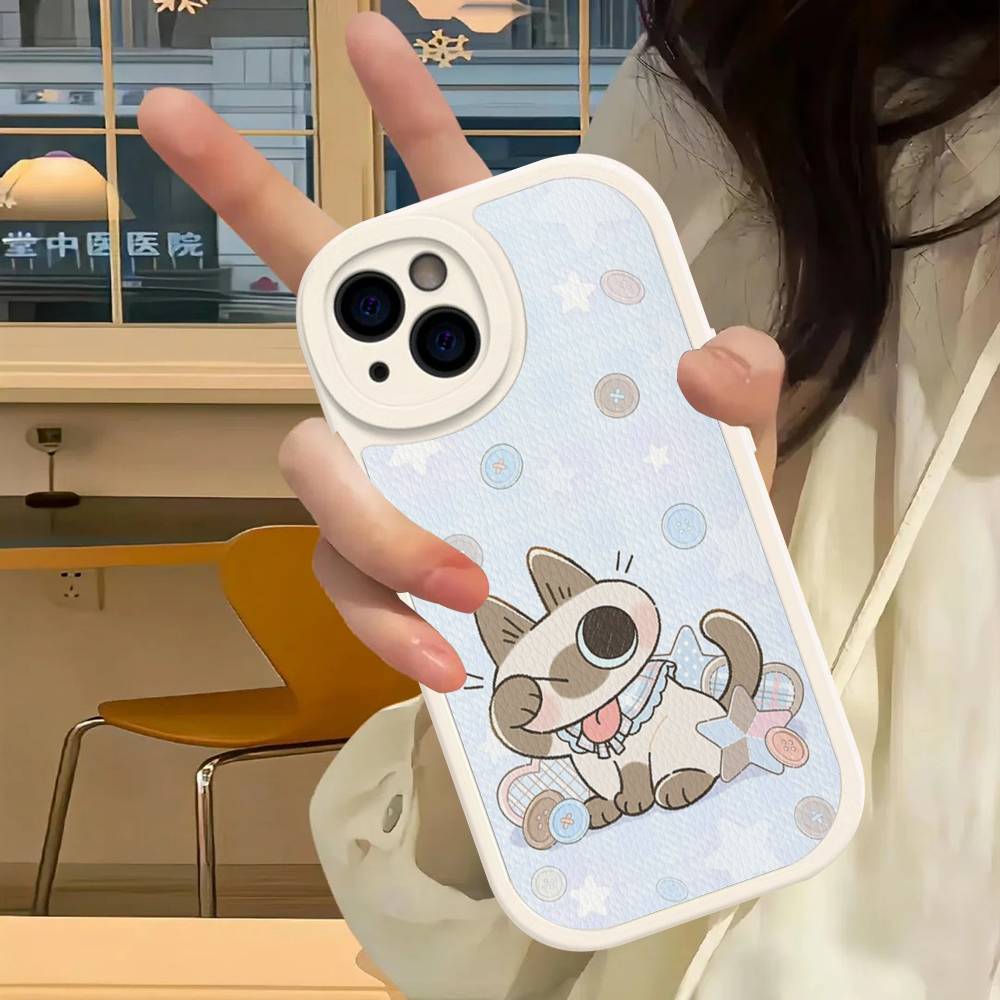 

Cartoon Siamese Cat Couple Phone Case for iPhone 16 15 14 11 12 13 Pro Max Plus Back Leather Shell iPhone 15