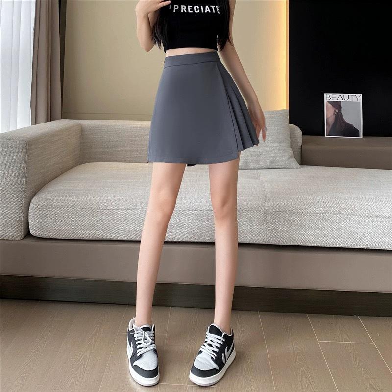 

Women s Summer Grey Asymmetrical Elegant Suit-Style Short Skirt-Trousers High-Waisted Slimming A-Line Pleated Skirt-Trousers XS