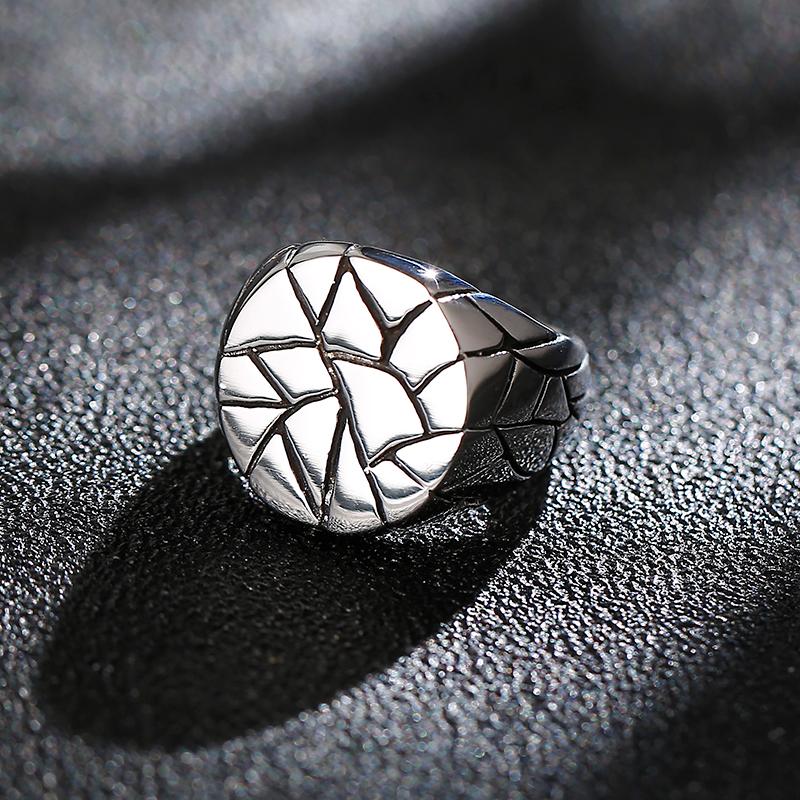 20mm Round Texture Trend Nordic Style Men's Stainless Steel Ring Stone Patterned Party Accessories Chunky Anillos Jewelry