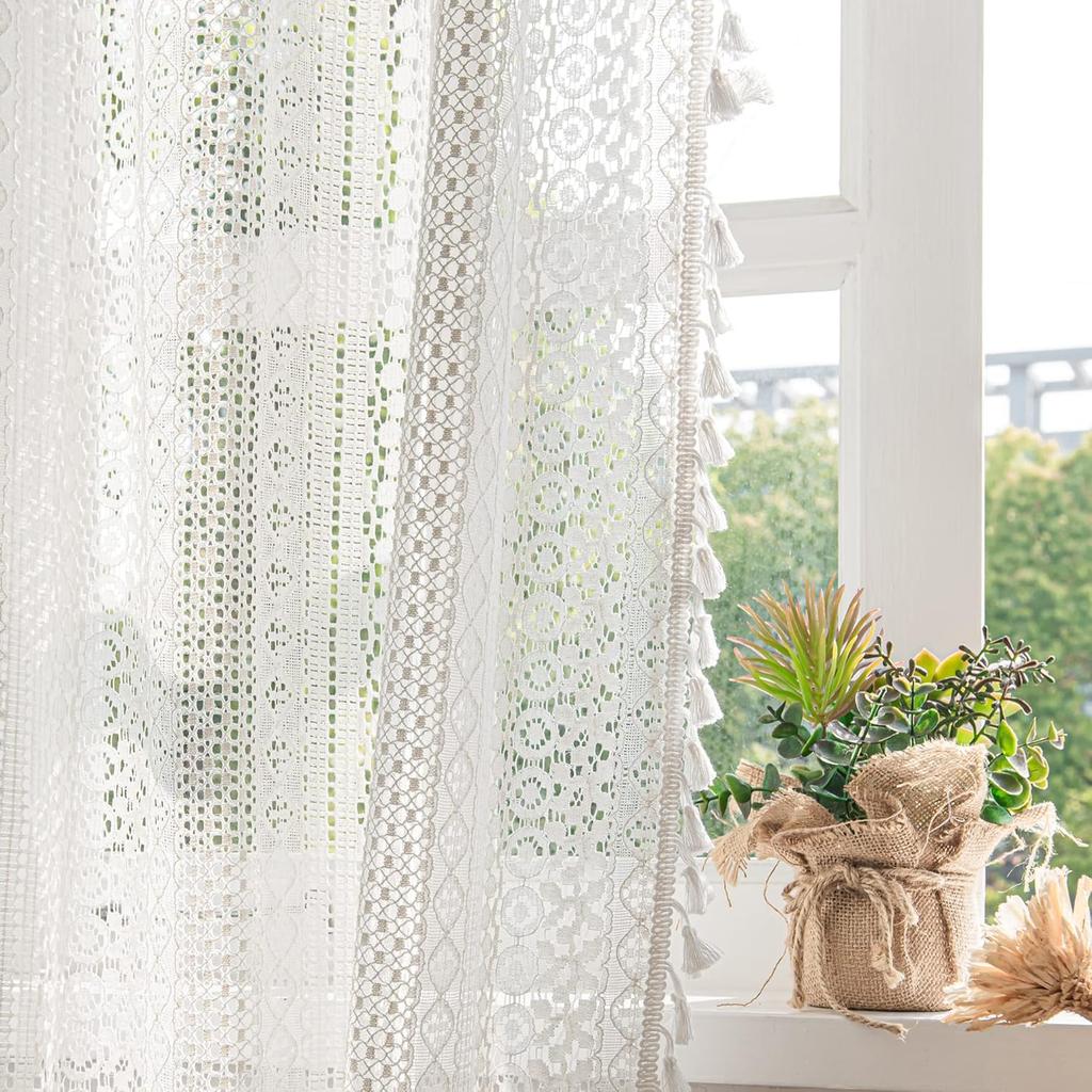 Boho Circular Patterned Hanging Tassel Short Curtain, Lace Short Curtain, Living Room, Bedroom, Kitchen Cabinet Cover Curtain