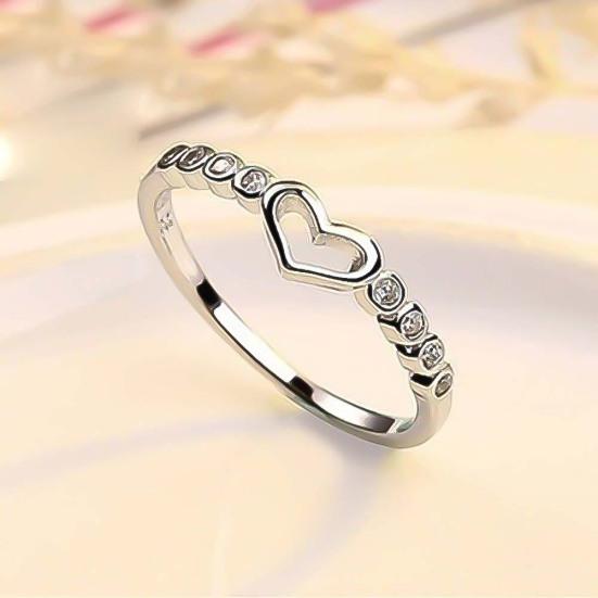 Women Hollow Heart Rhinestone Inlaid Finger Ring Wedding Party Jewelry Gift