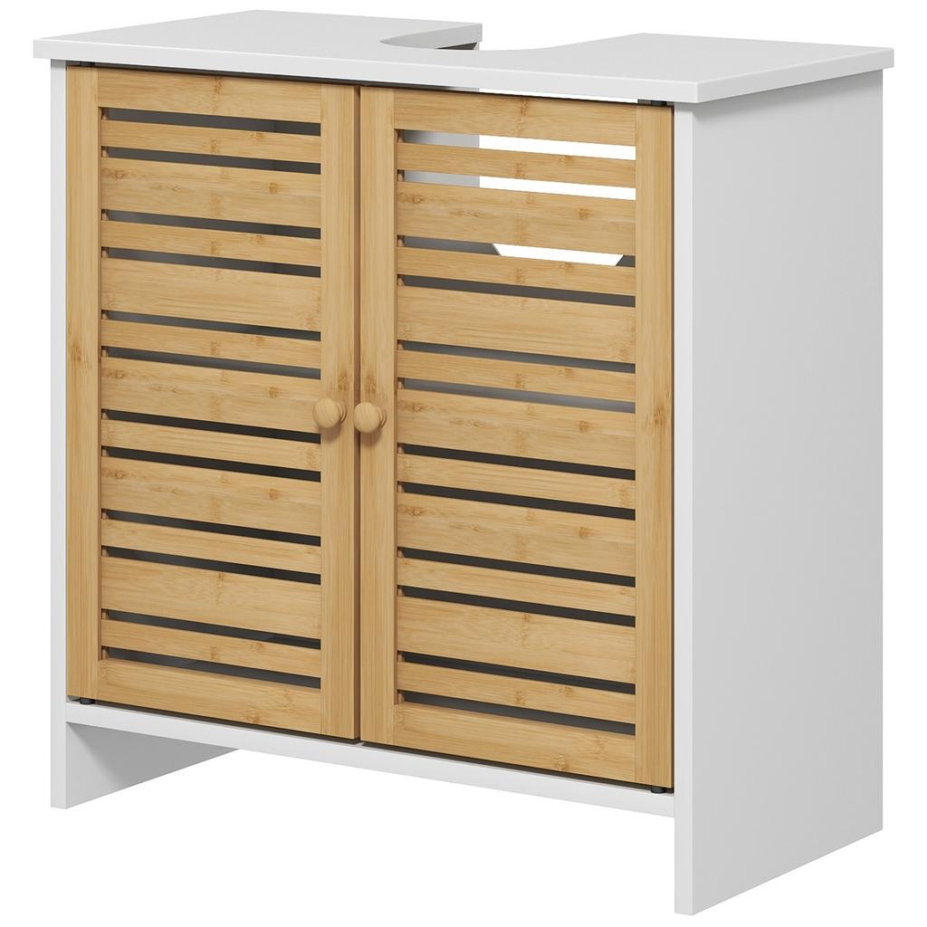 Bathroom Sink Cabinet 2 Doors Adjustable Shelf Storage Cupboard For Washbasin 60x30x60 Cm White Bamboo