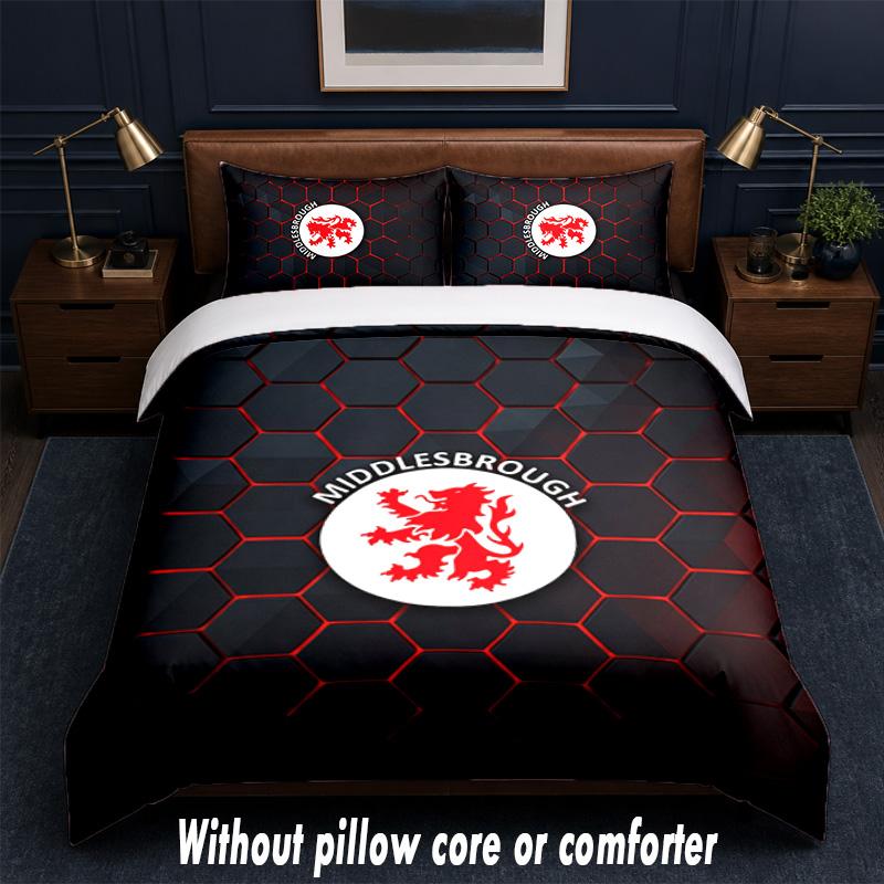 Juego de Ropa de Cama con Diseño del Middlesbrough FC 1 Funda Nórdica + 2 Fundas de Almohada Suave Transpirable Ropa de Cama para el Hogar