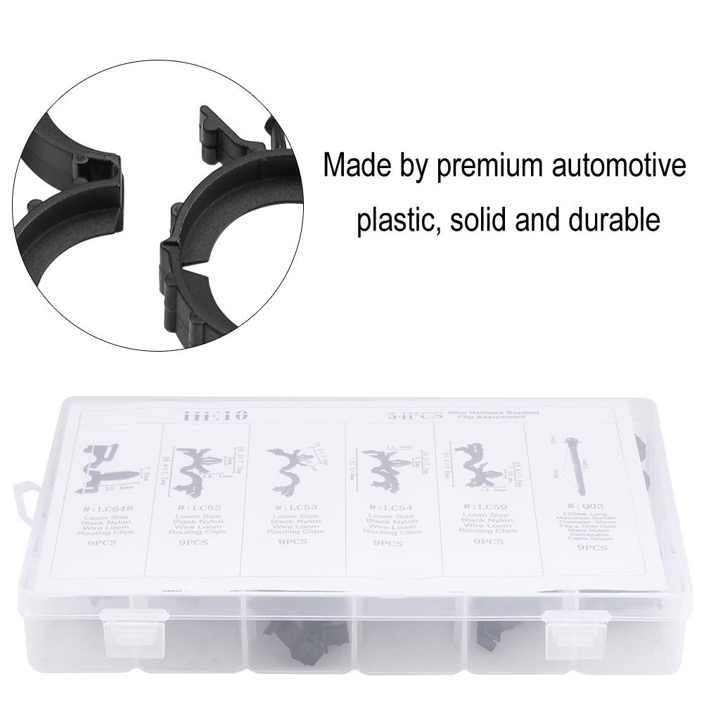 54pcs 6 Sizes Assorted Car Wiring Harness Wire Routing Clip Convoluted Conduit Clip