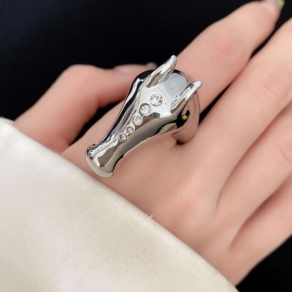 Horse Zodiac Horse Head Ring Pony with Rhinestone Opening Finger Ring  New Year Gift