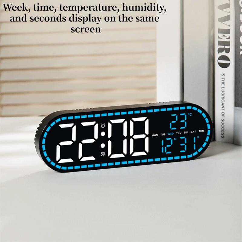 Digital Wall Clock Temperature LED Clock Week Date 2 Alarms Brightness Adjustment Timer Snooze Second 12/24H USB Powered Clock