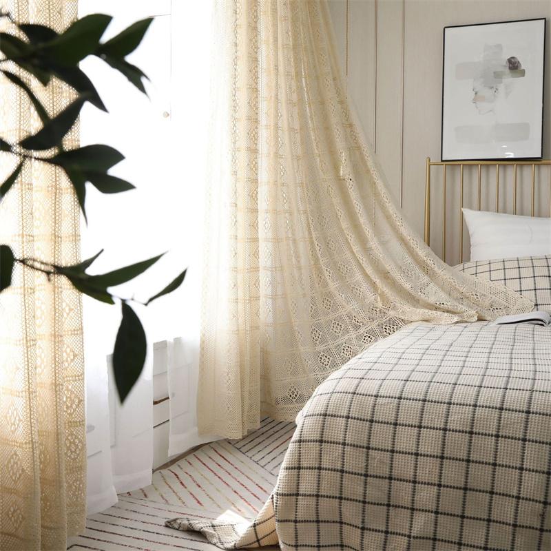 300x260cm Vintage Spets Skira Gardiner - Färdigsydda Lantliga Virkade Draperier för Burspråk & Golvlånga Fönster | Handgjord Boho Rumsavdelare
