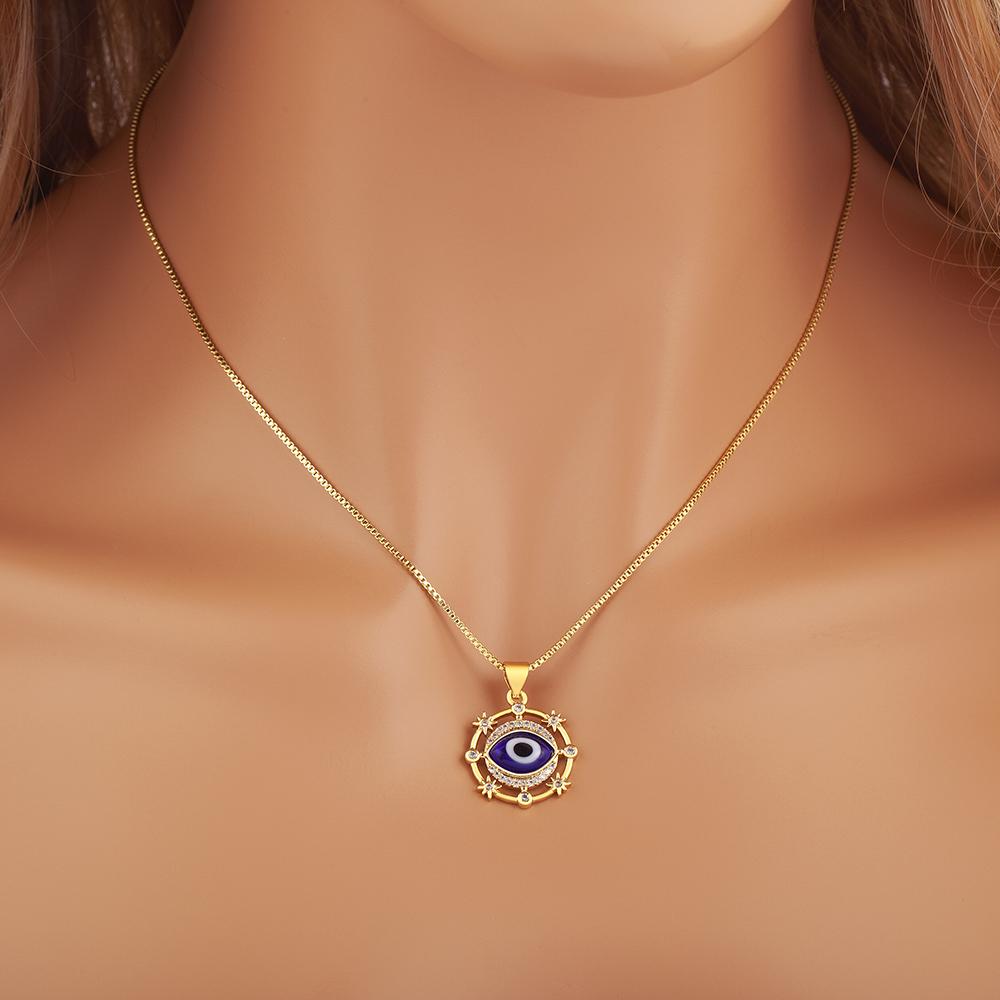 Nidin New Fashion Shiny Zircon Hollow Design Evil Eye Pendant Necklace For Women Aesthetic Lucky Clavicle Chain Accessories Gift