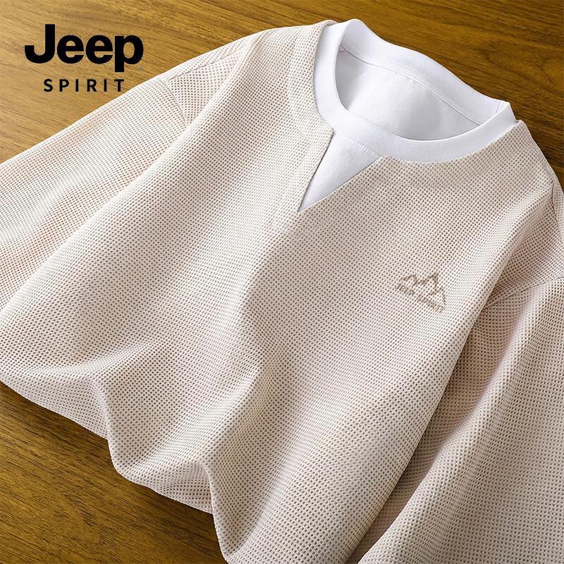 JEEP SPIRIT Men s Waffle Knit Fake Two-Piece Short Sleeve T-Shirt M
