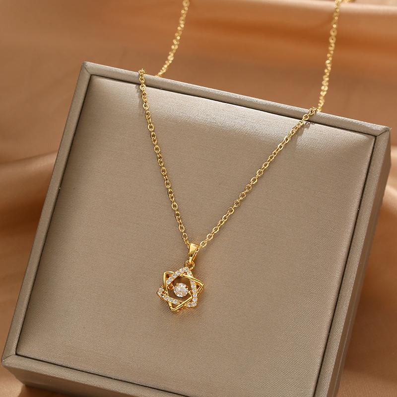 Rose Gold Flexible Six-Pointed Star Collarbone Necklace Titanium Steel Pendant Women Jewelry золотой