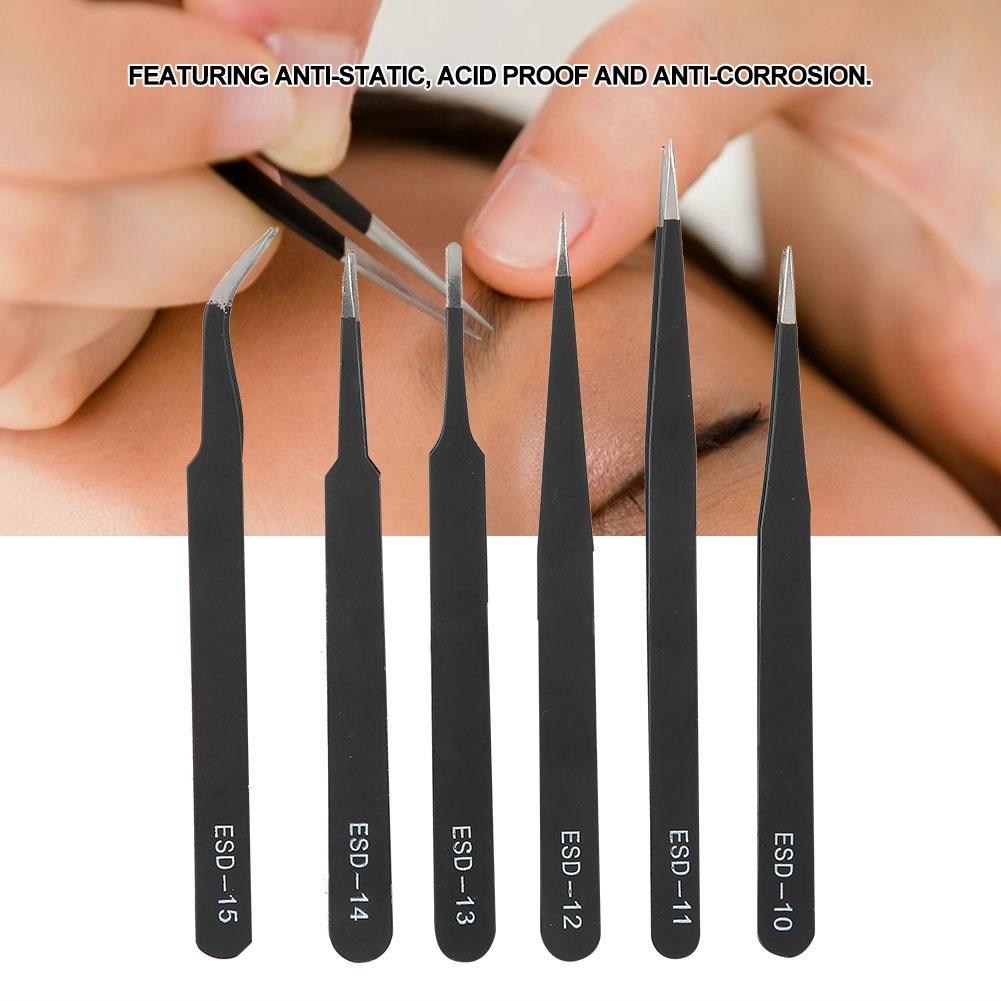 6PCS Anti static Tweezers Stainless Steel Tweezer Maintenance Tool