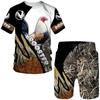 Cool King Rooster Hunting Camo T-shirt Shorts Suits for Men Summer Casual O-Neck Tees Male 3D Print Tracksuit Two Piece Sets