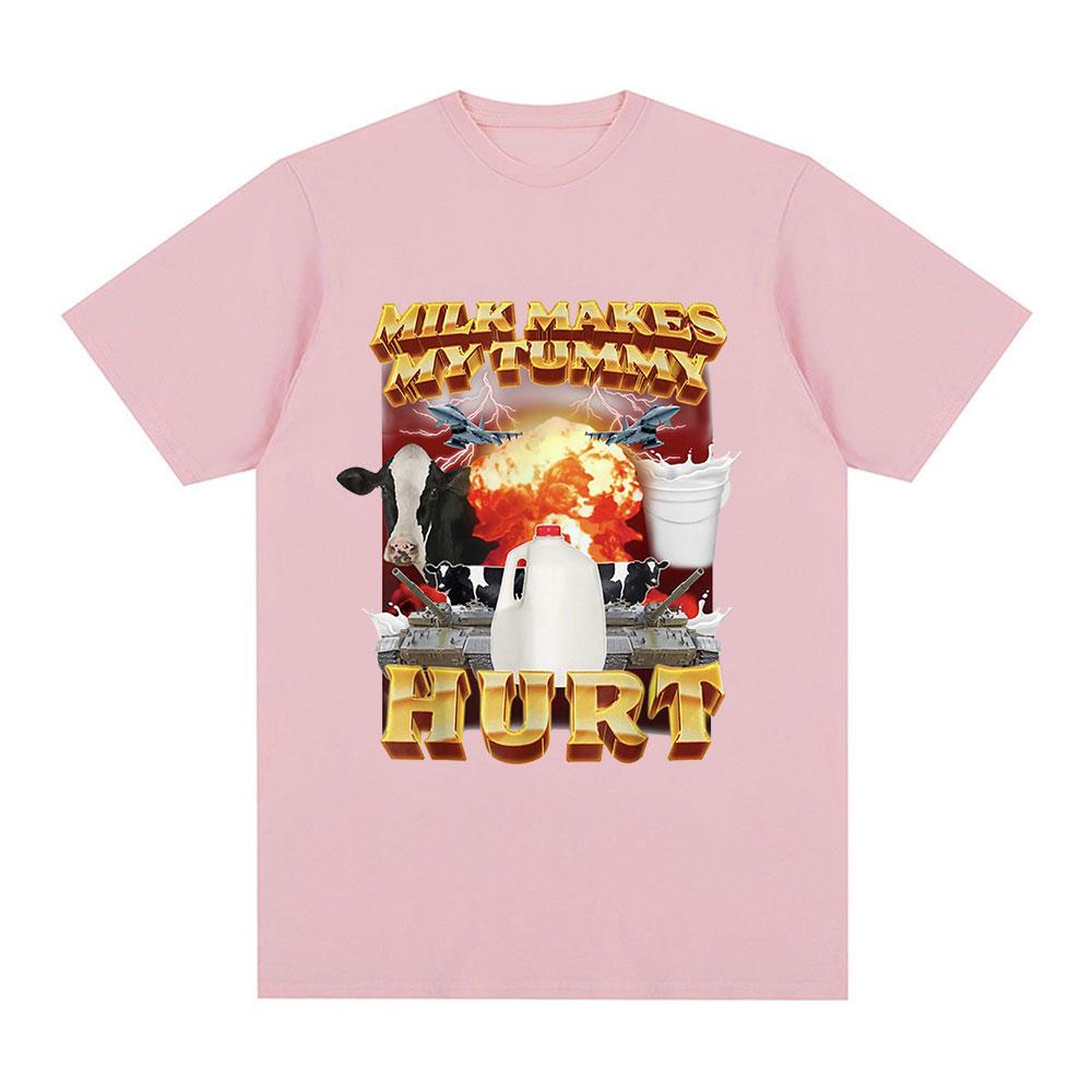 Milk Makes My Tummy Hurt T-shirt Lactose Tolerant Funny Meme Graphic T Shirt Men Fashion Vintage Hip Hop Short Sleeve T-shirts