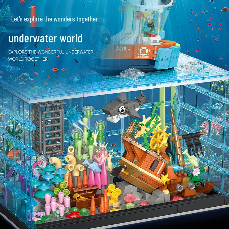 Diving Adventure Fish Tank Model - JJ9219 Building Blocks Educational Toy for Children