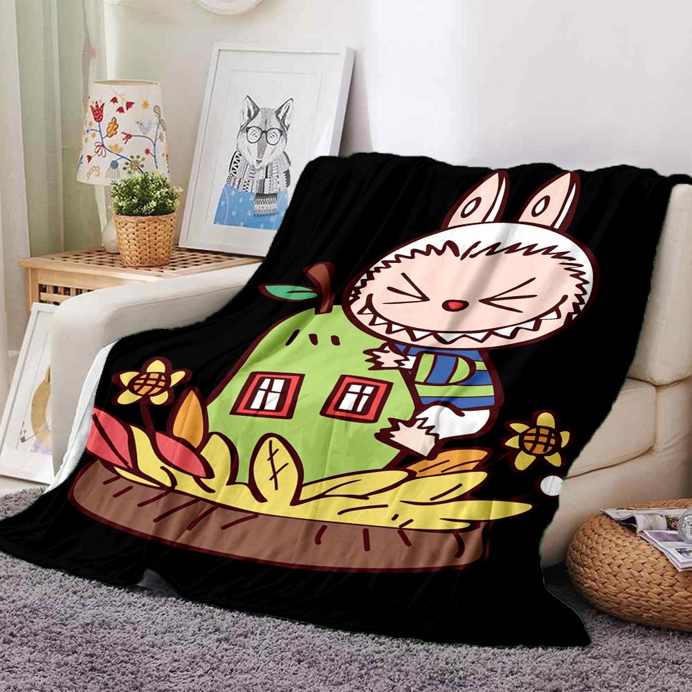 1Pc Labubu Cute Cartoon Blanket Soft Comfortable Polyester Blanket All Season Cozy Throw Bedroom Office Outdoor Use Christmas Gift Choice Print Home B