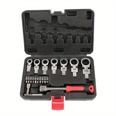 8mm-19mm Metric Replaceable Diameter One-way Ratchet Heads, 20 Piece Flex Head Ratchet Wrench Set, Combination Ended Spanner Kit