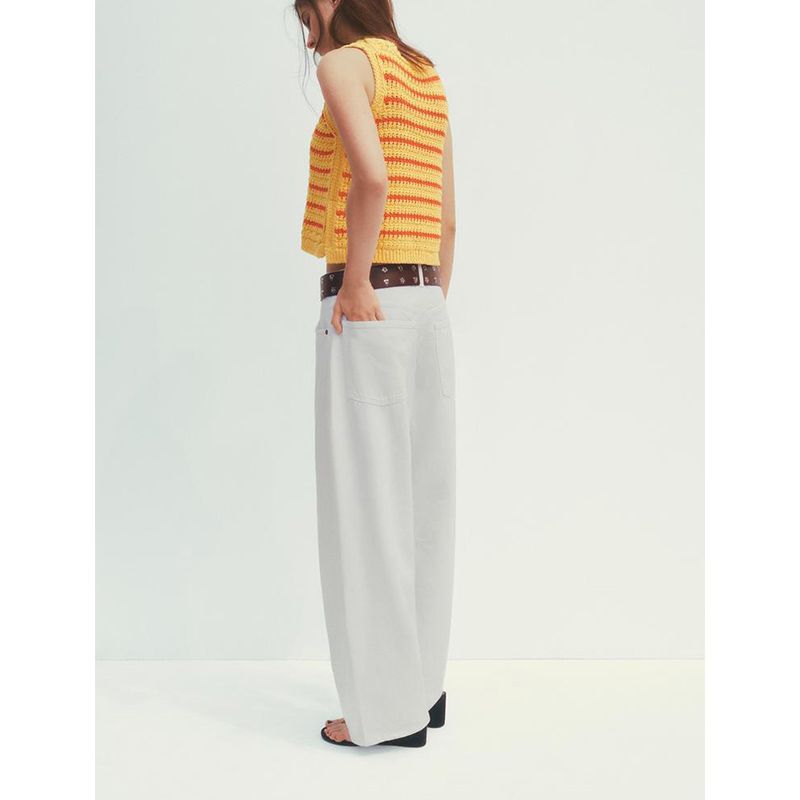 Summer New Product Women's Clothes Hem Side Slit Stylish Stripes Round Neck Sleeveless Knitting Tops 6771065