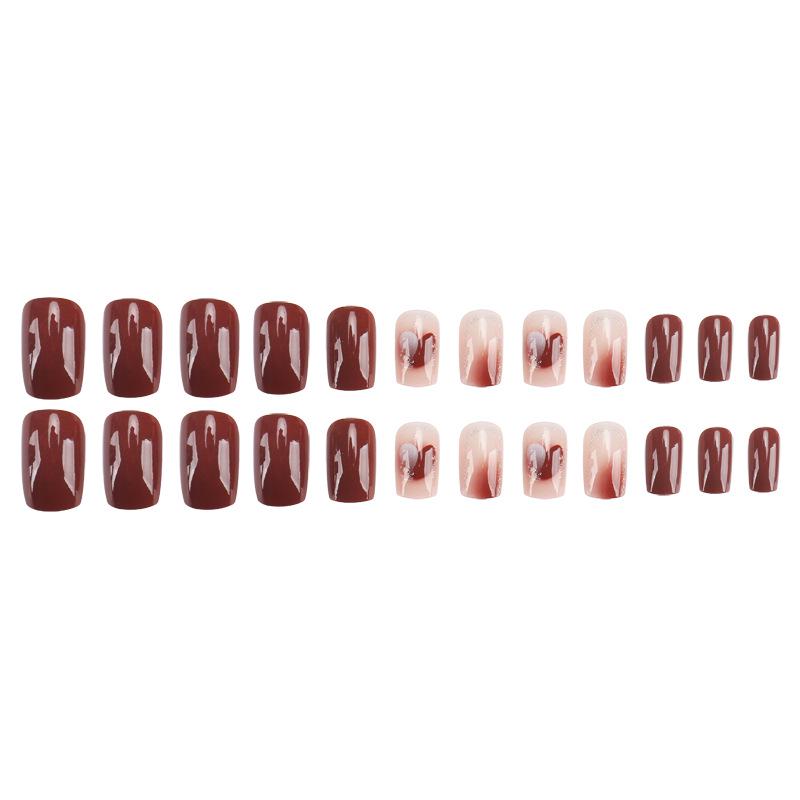 Xiaohongshu Trendy Wine Red Gradient Wearable Nail Tips for a Spicy Look