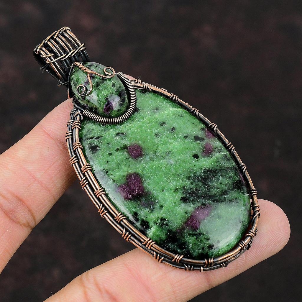 Ruby Zoisite Pendant Copper Wire Wrapped Pendant Handmade Pendant Ruby Zoisite Copper Jewelry Pendant For Women Top Quality Gemstone Jewelry
