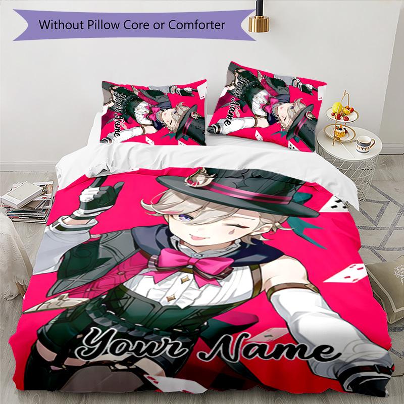 3pcs Genshin Impact5 Cover Set - Personalized Name, HD Printed Bedding with 1 Cover and 2 Pillowcases - Perfect for Home Decor, Easy Care