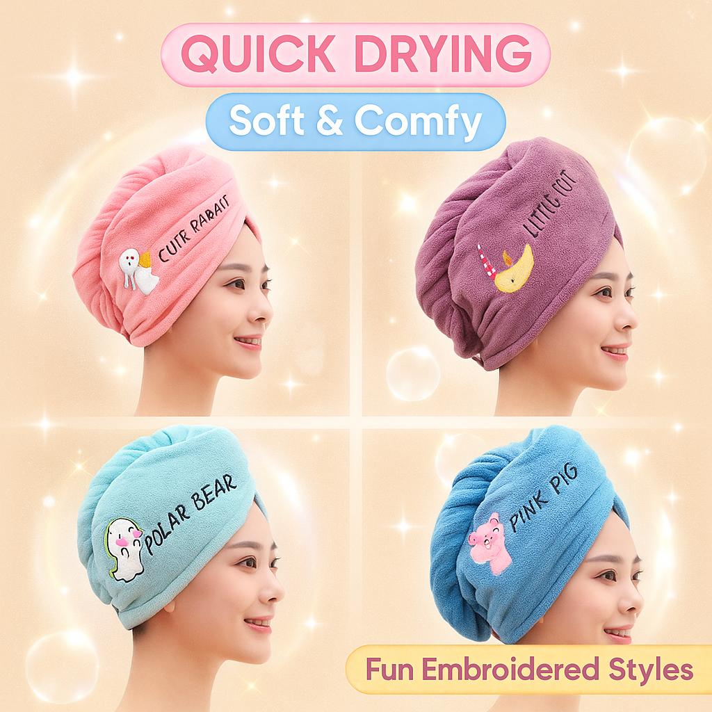 Magic Microfiber Shower Cap Embroidery Towel Bath Hats Dry Hair Cap Quick Drying Soft for Lady Turban Head