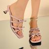 Fashion Bow-knot Thin-heeled Flip-flops Women's Outward Wear Summer Square Head Open Toe Temperament High-heeled Cool Mop