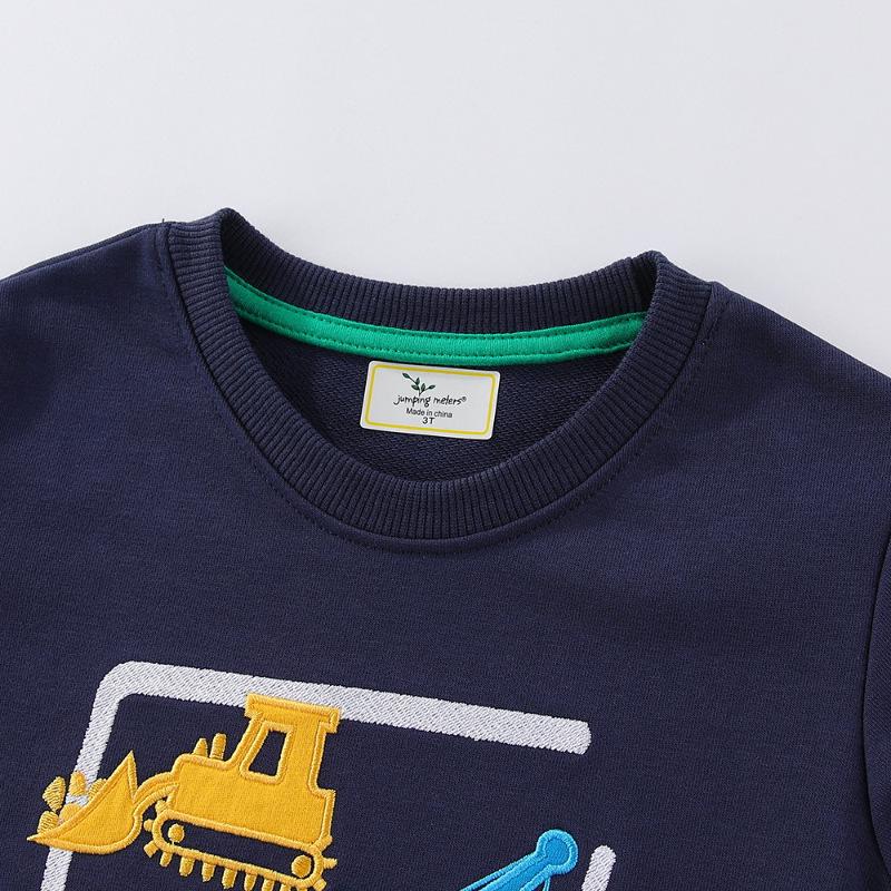 European & American Children's Autumn Loose Hoodie with Construction Vehicle Embroidery