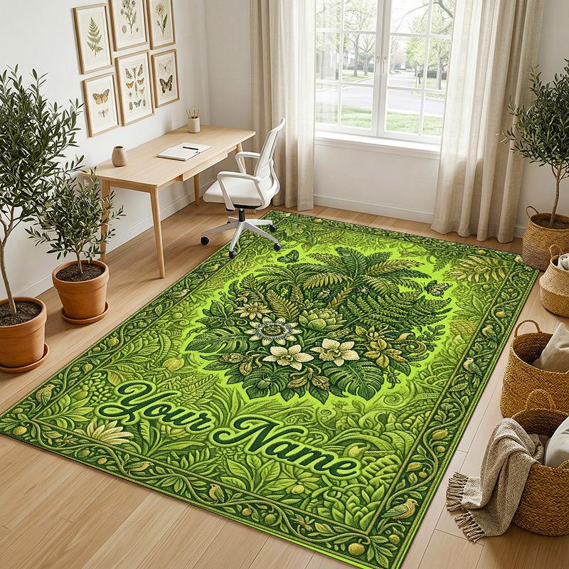 Tappeto in Cristallo di Velluto Tema Giardino Fiorito Nome Personalizzato Testo Morbido Tappetino per Pavimento Decorazione per la Casa