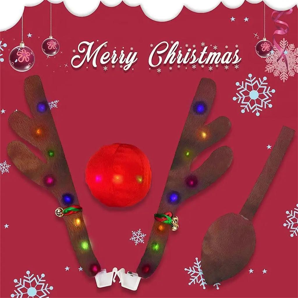 Car Antler Decoration Reindeer Christmas Decoration Kit with LED Light Up Car Truck Vehicle Costume Christmas Antler Deer Decor