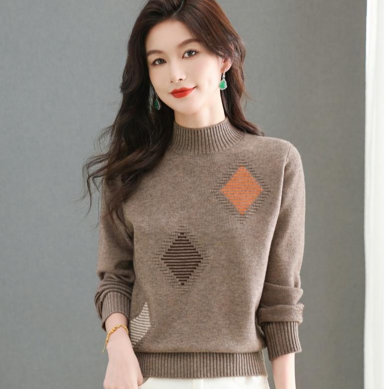 Solid-color Sweater Women's Trendy Casual Long-sleeved Knitted Sweater Loose Half Turtleneck Pullover Autumn and Winter Top
