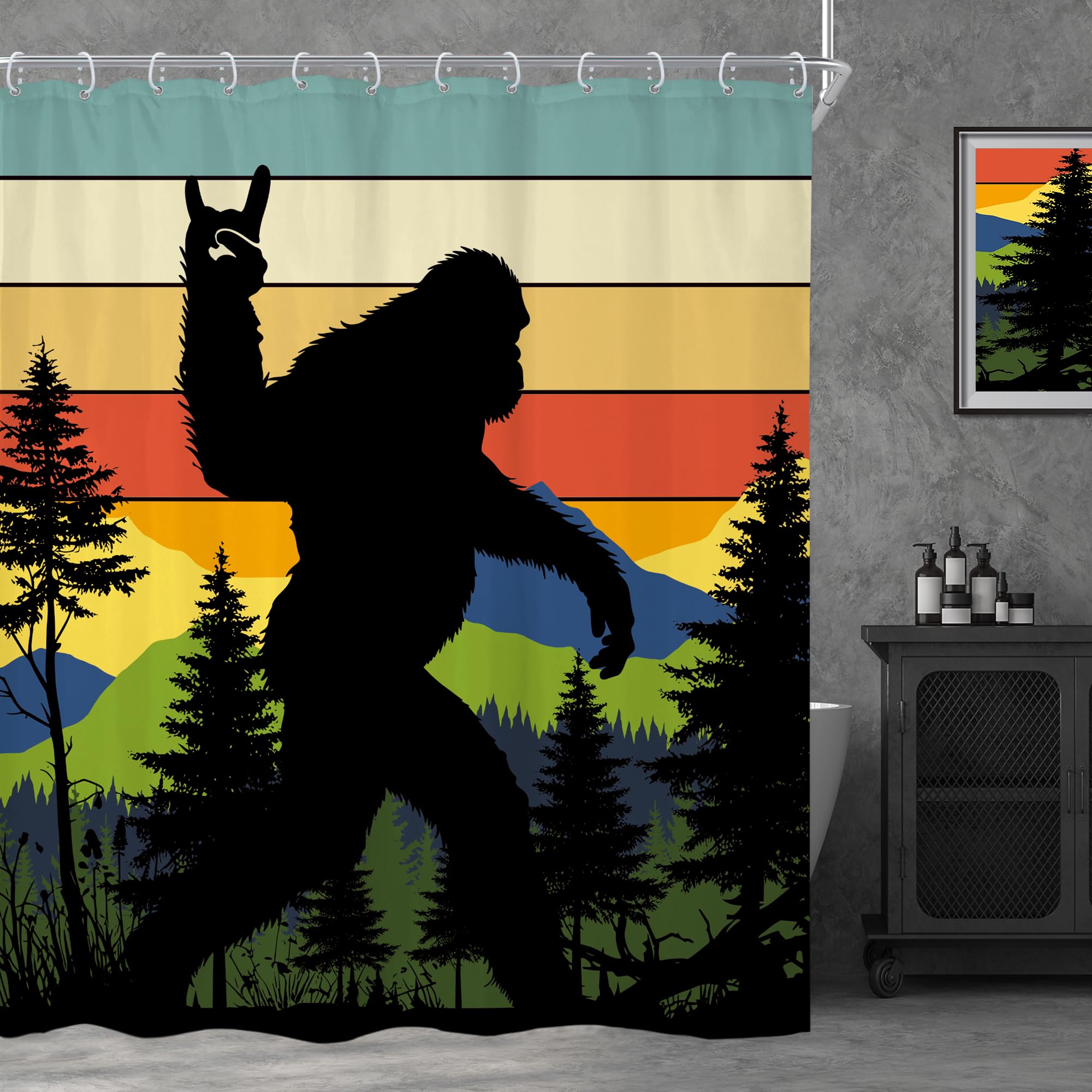 

Funny Monkey Wooden Mountain Printed Shower Curtain Rainforest Wild Animal For Bathroom Decor W60H190(CM)-1 Pcs