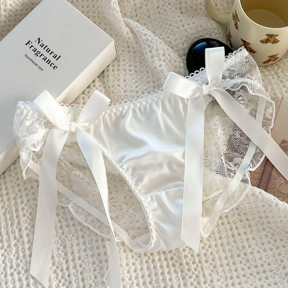 Ribbon Lace Bow Underwear Cotton Crotch Women Briefs Temptation Low-Waist Panties Lady