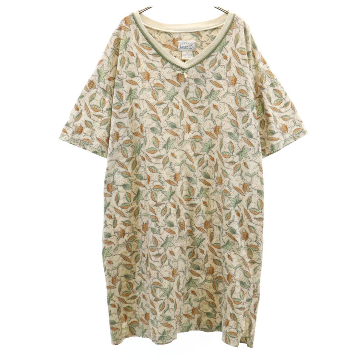 

BASIC EDITIONS Leaf Pattern Five-quarter sleeve V neck one piece 1X Women Used
