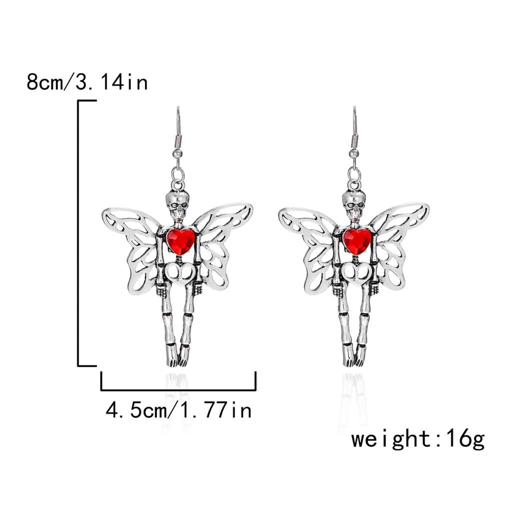 Halloween Red Heart Hollow Metal Butterfly Wing Skeleton Bone Drop Earrings Skull Dangle Earring For Women Men Gothic Jewelry