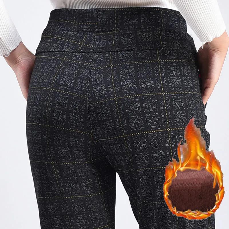 Women Autumn Winter Fleece Thick Middle-Aged Elderly Ladies Casual Trousers Mother High Waist Straight Pants Female