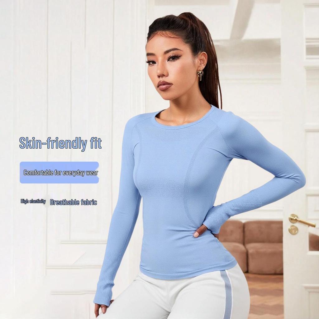 Women's Seamless Long Sleeve Yoga Top – Comfortable, Breathable, Tight-Fitting, Slimming Fitness Wear