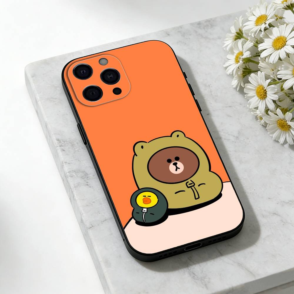 Cartoon L-LINE F-Friends Brown Phone Case For iPhone 17,16,15,14,13,12,11 Plus,Pro,Max,Mini Silicone black Soft Cover