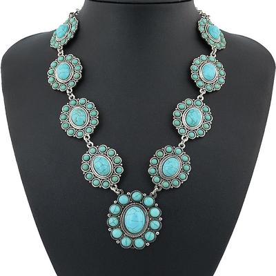 Bohemian Sunflower Turquoise Necklace Vintage Ethnic Style Necklace Jewelry Gift