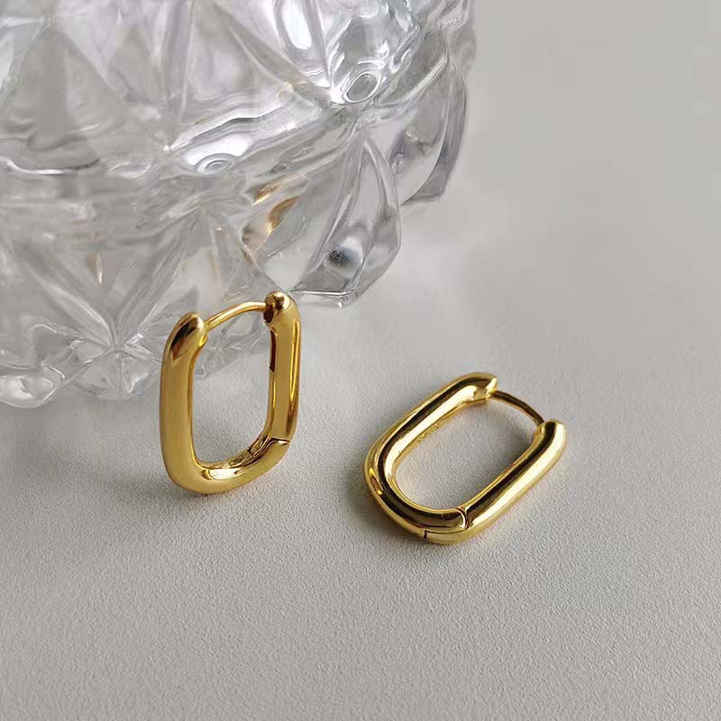 Fashion Simple Metal U-Shaped Hoop Earring for Women Vintage Sliver Color Geometric Square Statement Earrings Jewelry Gifts