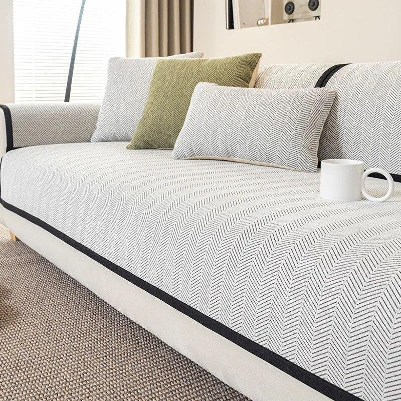 Potah na pohovku se vzorem rybí kosti Žinylkový podsedák na pohovku Jednobarevný Polštář na pohovku do obývacího pokoje Protiskluzový Domácí podsedák na gauč Potahy na područky