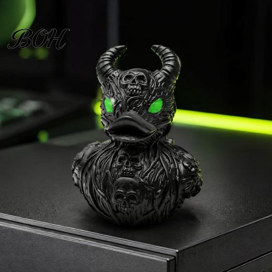 Sculpture Résine Durable Diable Squelette Canard Ornement Gothique, Figurine Noir Mat, Cadeaux Stylés pour Amateurs Gothiques Yeux Verts Horreur Ornement Décoratif