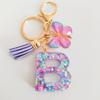 Fashion butterfly fringe initial keychain Drop glue Blend sequin A-Z26 letter keychain Cute Ladies Student Bag Accessory Gift