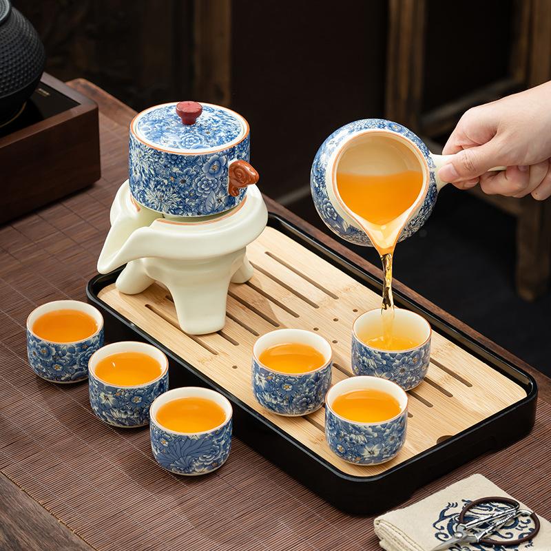 Household Ru Kiln Retro Flower Tea Set Complete Set Ceramic Household Living Room Tea Pot Premium Business Souvenir