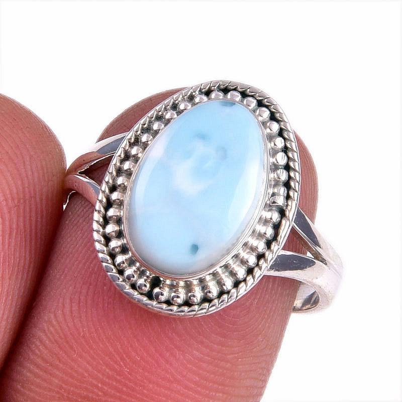 

Natural Republic Larimar Gemstone 925 Sterling Silver Jewelry Ring Size 7.5 Z2Z81
